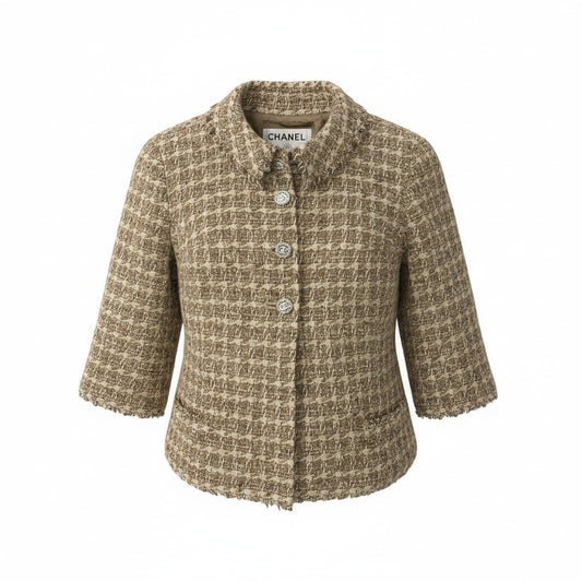 Cd20 CHANEL シャネル 05A P26859 ココマークボタン ショートツイードジャケット サイズ34 ベージュ レディースk02i