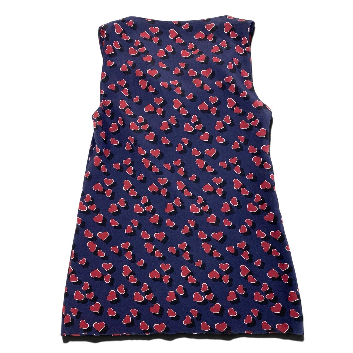 26j8 GUCCI グッチ ノースリーブブラウス シルクブラウス ハート柄 イタリア製 36サイズ ネイビー ボルドー シルク100％ レディース 女性用u02t