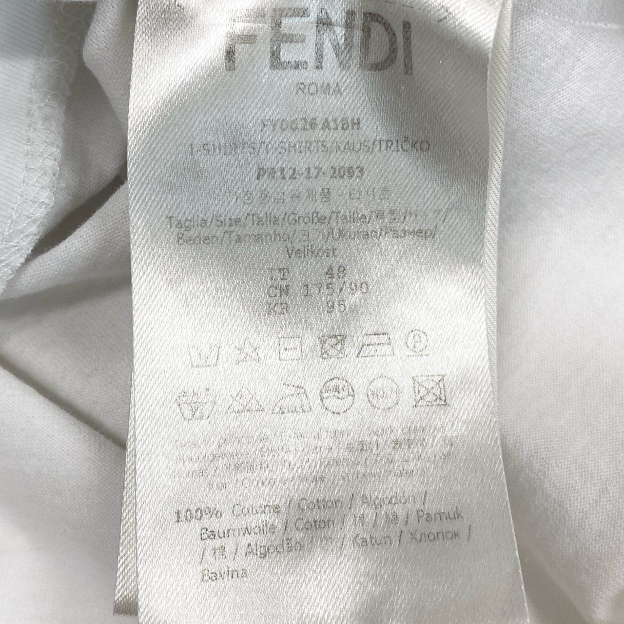 36a30 FENDI フェンディ 半袖Tシャツ クルーネックTシャツ エンブロイダリーTシャツ 文字刺繍 48サイズ ホワイト コットン100％ メンズ 男性用o07t