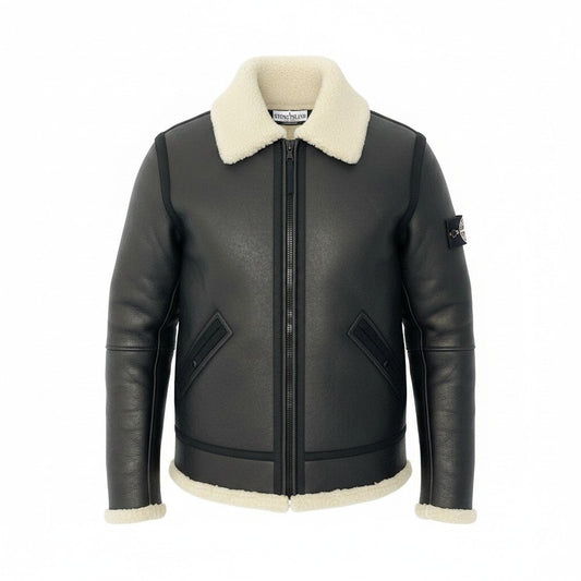 64e7【Archive】STONE ISLAND ストーンアイランド 2011AW ムートンジャケット サイズM ブラック メンズ アウターk02i