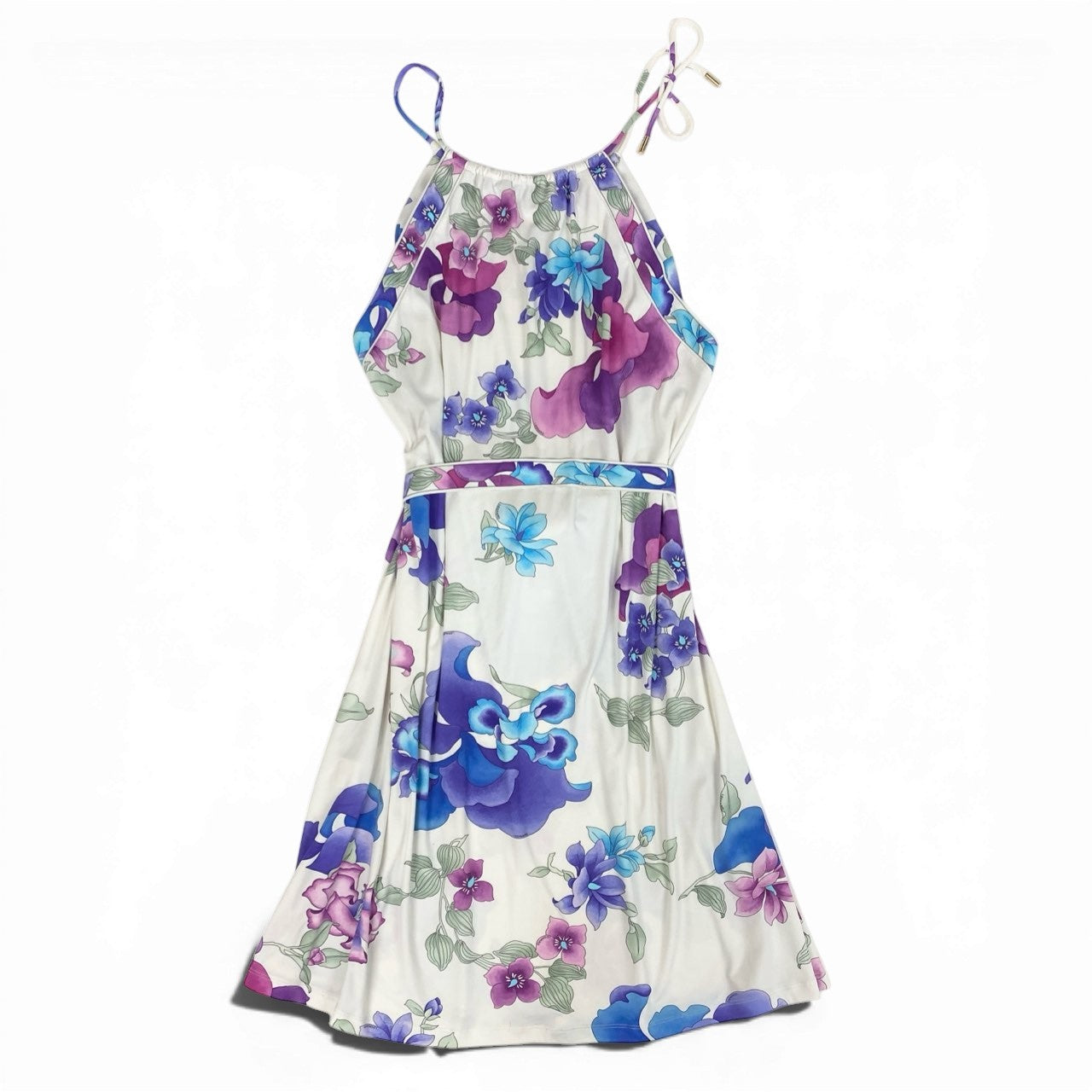 30b11 LEONARD レオナール キャミソールロングワンピース 美しい花柄プリント ウエストベルト 0430902 38サイズ ホワイト ナイロン100％ レディース 女性用u02t