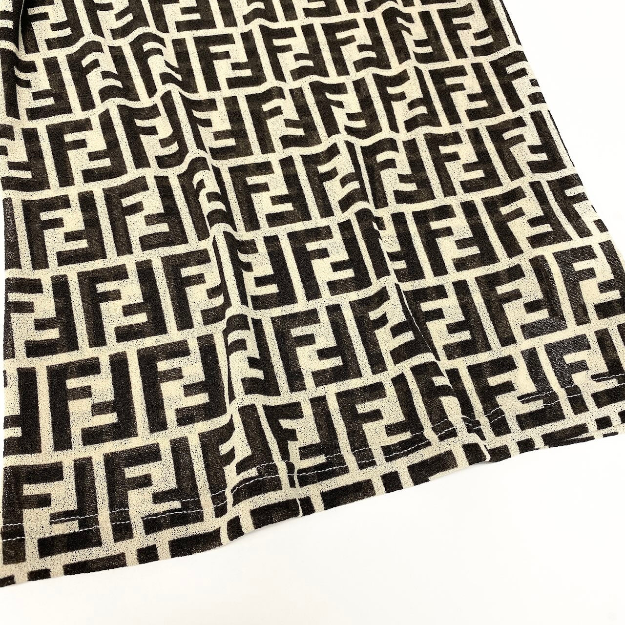 Ic30 FENDI フェンディ ズッカ柄 シアーカットソー 半袖Tシャツ 総柄 ストレッチ レディース 女性服 イタリア製40 ベージュ系u02t