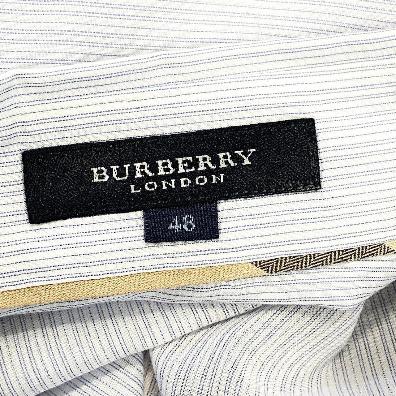 67e14 BURBERRY LONDON バーバリーロンドン ロングスリーブシャツ コットンシャツ ストライプ ロゴ刺繍  48サイズ ホワイト ブルー コットン100％ レディース 女性用u02t