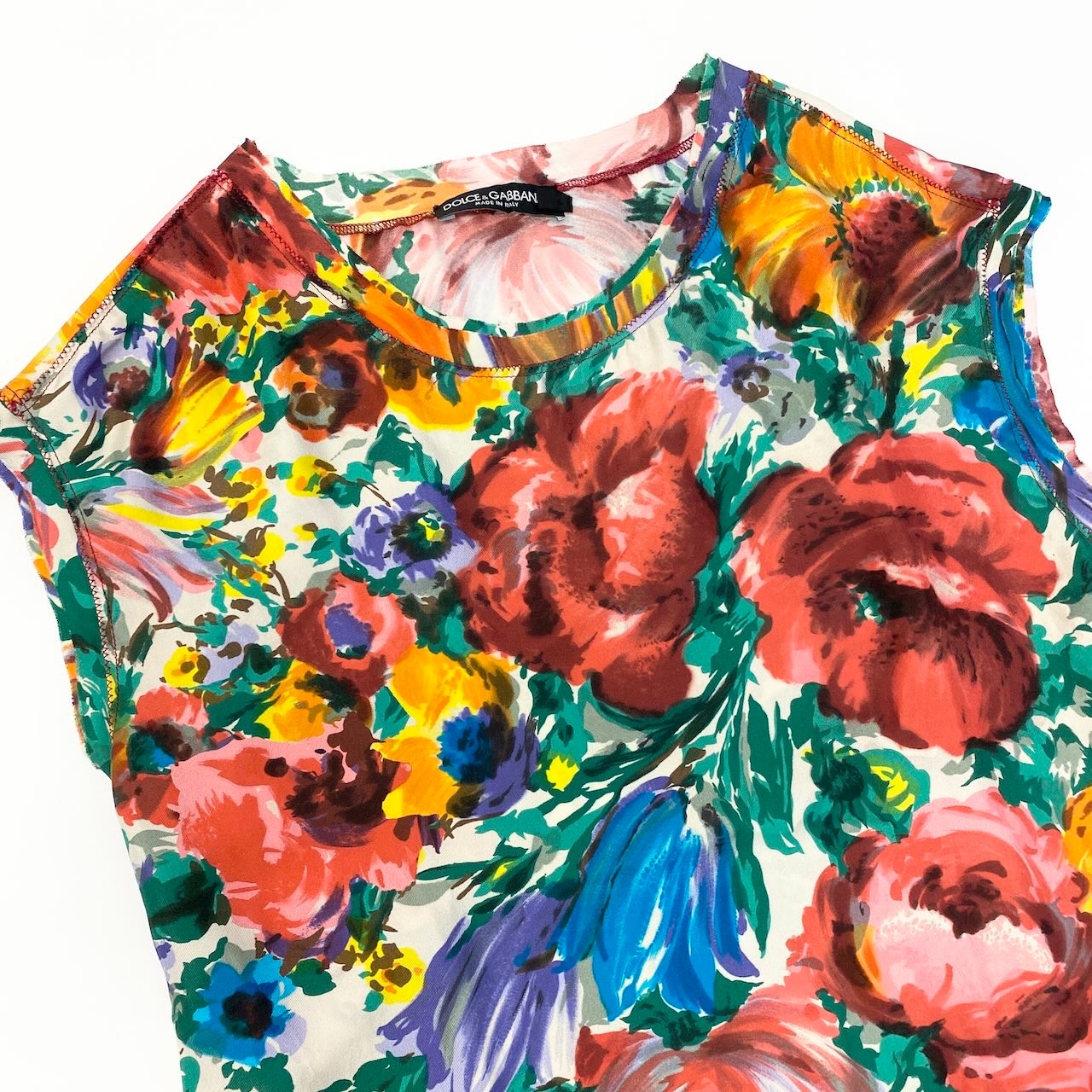Ee8 DOLCE&GABBANA ドルチェ＆ガッバーナ 花柄 シルクブラウス ノースリーブブラウス サイズ40 マルチカラー シルク100 レディースk02i