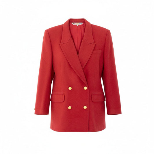 15Ⅼ1 LEONARD レオナール テーラードジャケット ブレザー カシミヤジャケット 金ボタン Lサイズ レッド カシミヤ100％ レディースo07t