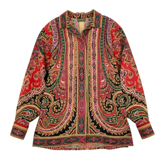 48d16 KENZO ケンゾー ロングスリーブオープンカラーシャツ 総柄シャツ トップス Mサイズ マルチカラー ウール100％ レディース 女性用u02t