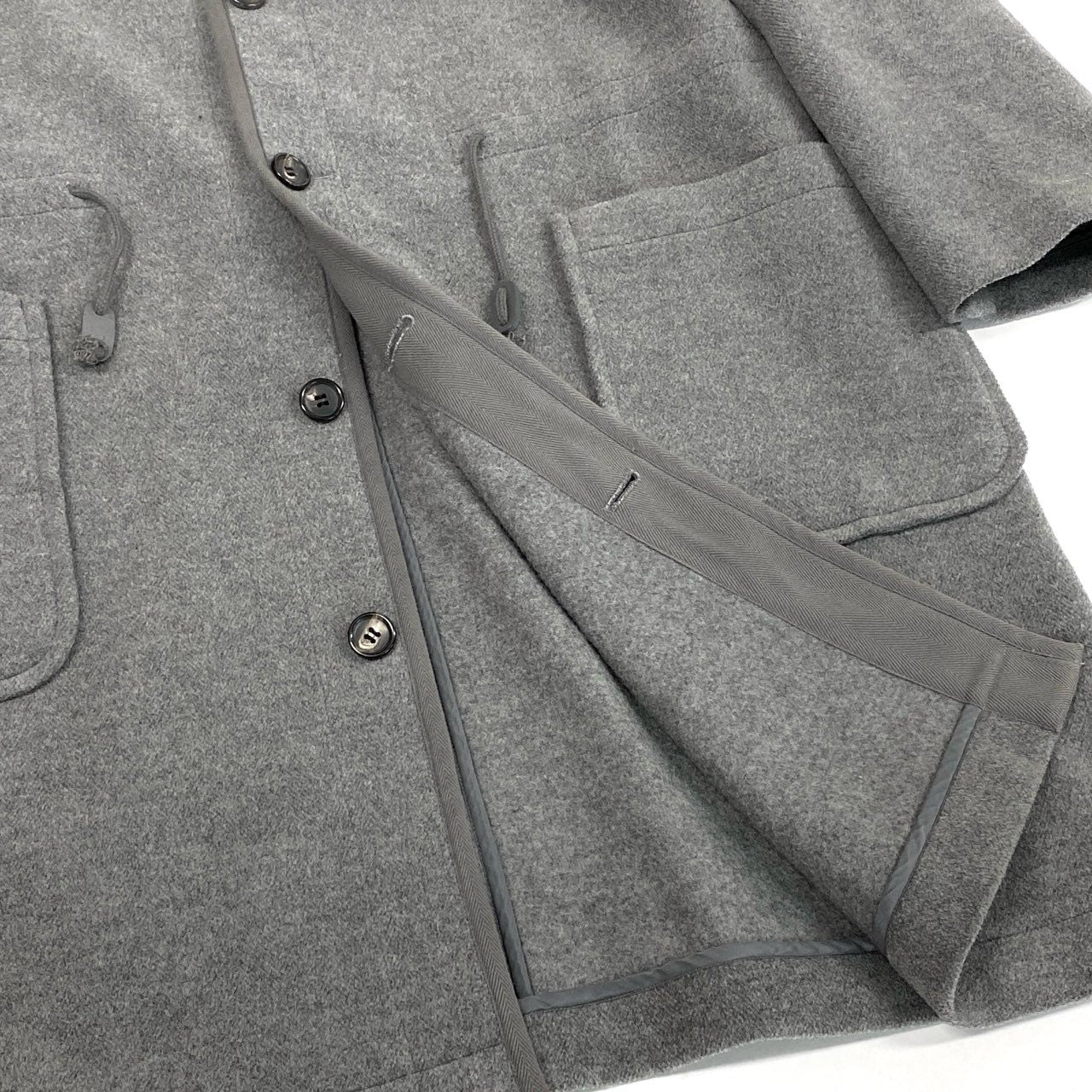 87l20 Papas パパス ロングコート ウールコート フード付き 胸元ロゴ刺繡 M グレー ウール メンズu02t