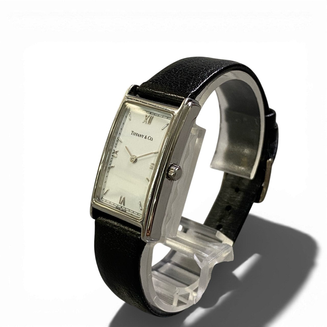 b12 TIFFANY&Co ティファニー 腕時計 レクタンギュラー クラシック L241 ホワイト ブラック レザー Rectangular Watch 動作〇 ケース付t18r