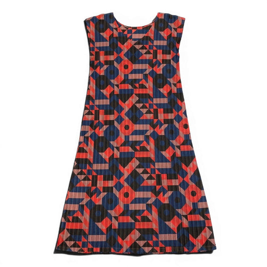 Ad18 【美品】PLEATS PLEASE プリーツプリーズ プリーツチュニックワンピース 幾何学模様 総柄 トップス PP33-FH341 3サイズ マルチカラー ポリエステル100％ レディース 女性用u02t