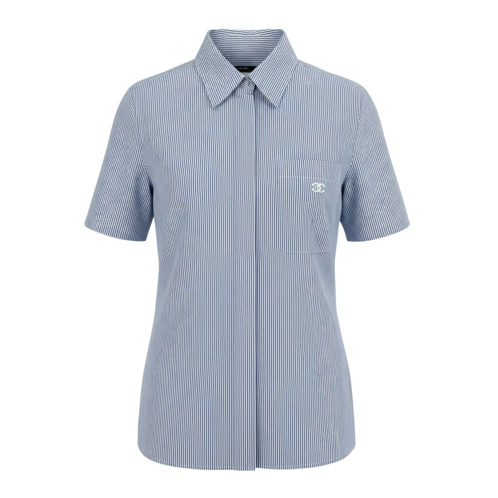 j1 CHANEL シャネル 1999 CCロゴ ストライプ 半袖シャツ Short-Sleeve Striped Shirt with CC Logo Size 40 Blue/White 100% Cotton Women'st18r