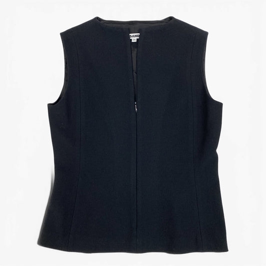 75a19 JILSANDER ジルサンダー ノースリーブ ウールジャケット フロントジップ ベスト ウールカシミヤ混 Vネック レディース 女性用 サイズ34 ブラックu02t