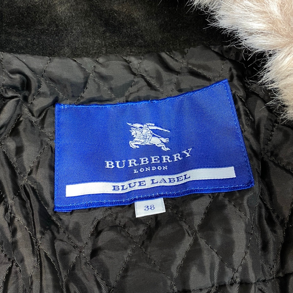 Eg10 BURBERRY LONDON BLUE LABEL バーバリーロンドン ブルーレーベル ファーコート 中綿コート ベロア  サイズ38 ダークブラウン レディースo07t