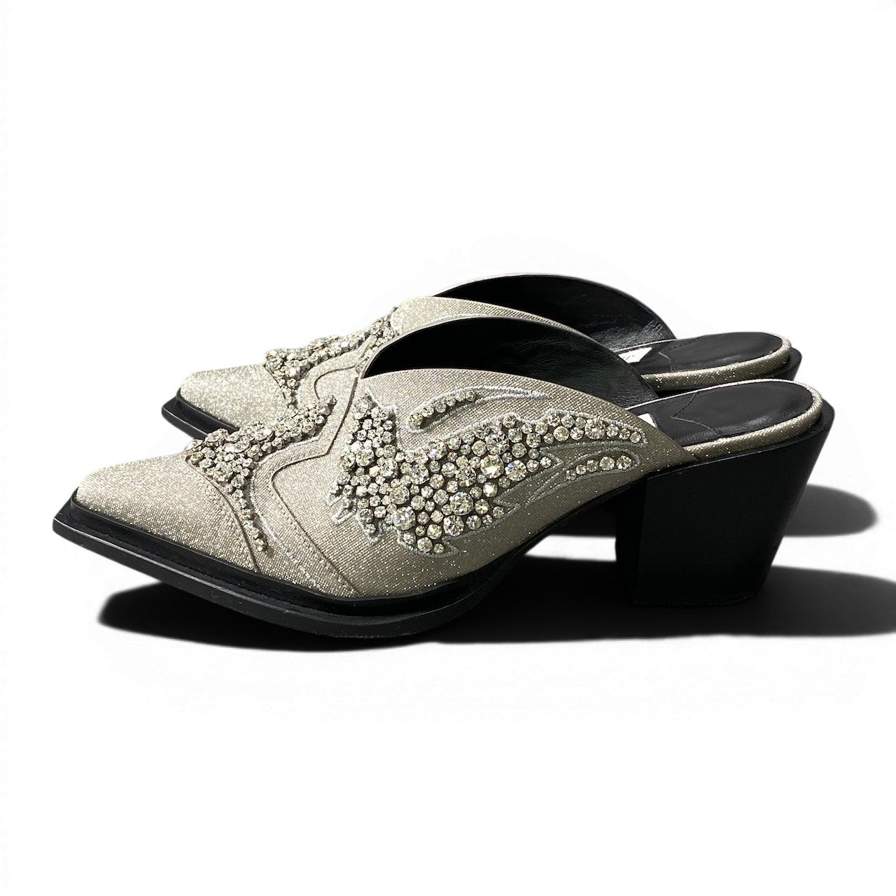 1g7 JIMMY CHOO ジミーチュウ 24ss Cece 60mm グリッターミュール ミドルヒール 36 1/2 シルバー レディースu02t