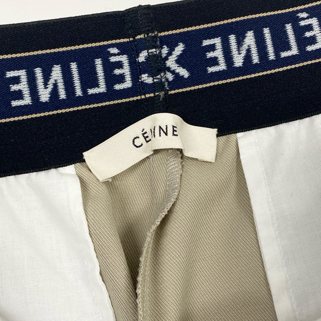 Ib16　【美品】CELINE セリーヌ フィービー期 ワイドパンツ Phoebe Philo Waistband Wide Leg Pants 40サイズ ベージュ レディース 女性用ta1