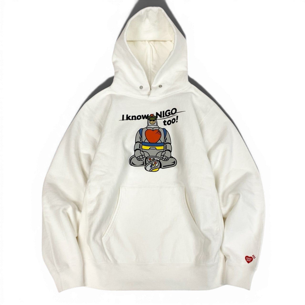 @82c27M　HUMAN MADE ヒューマンメイド I KNOW NIGO TOO パーカー スウェットフーディー サイズXL ホワイト メンズ 男性用k02i