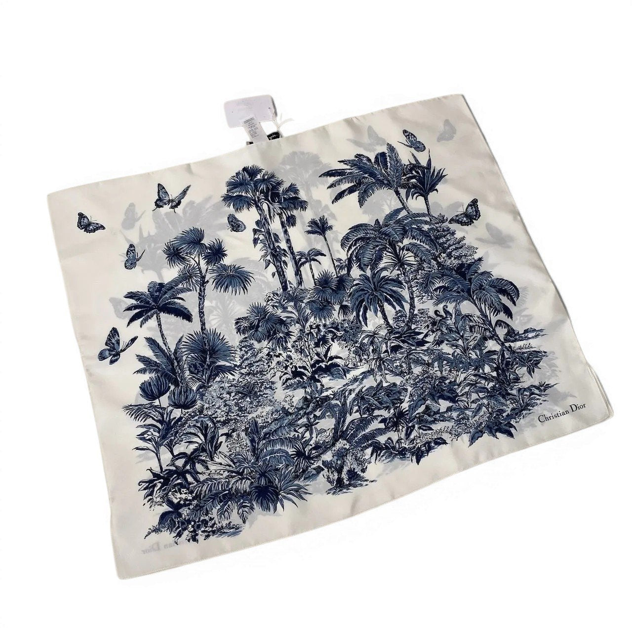 i3 【新品保管品】Christian Dior Toile de Jouy Sauvage ポンチョ シルクスカーフ イタリア製 ホワイト ネイビー シルク100％ レディース 女性用k02i
