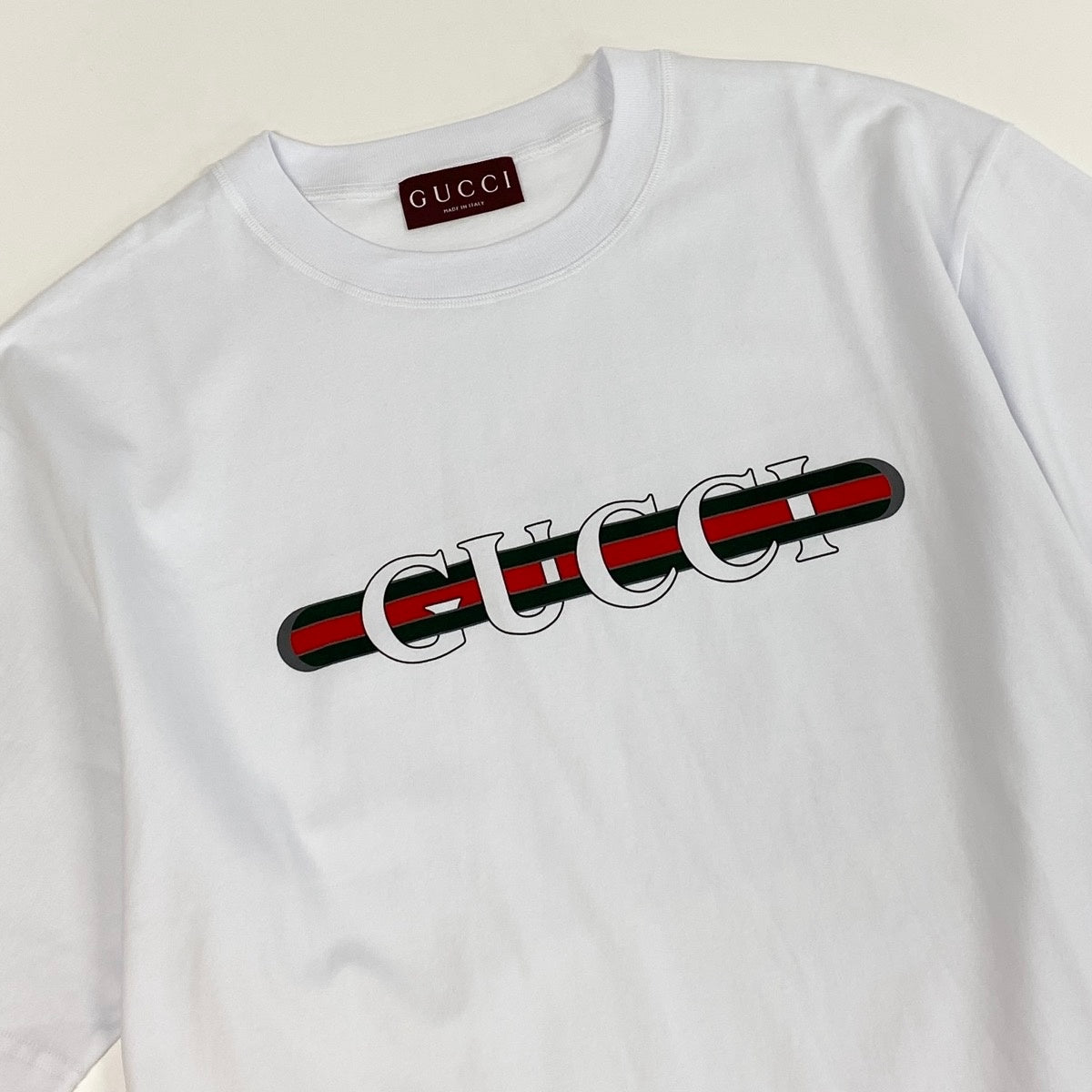 Me25 GUCCI グッチ シェリーライン フロントロゴ Tシャツ 半袖カットソー サイズS ホワイト メンズk02i