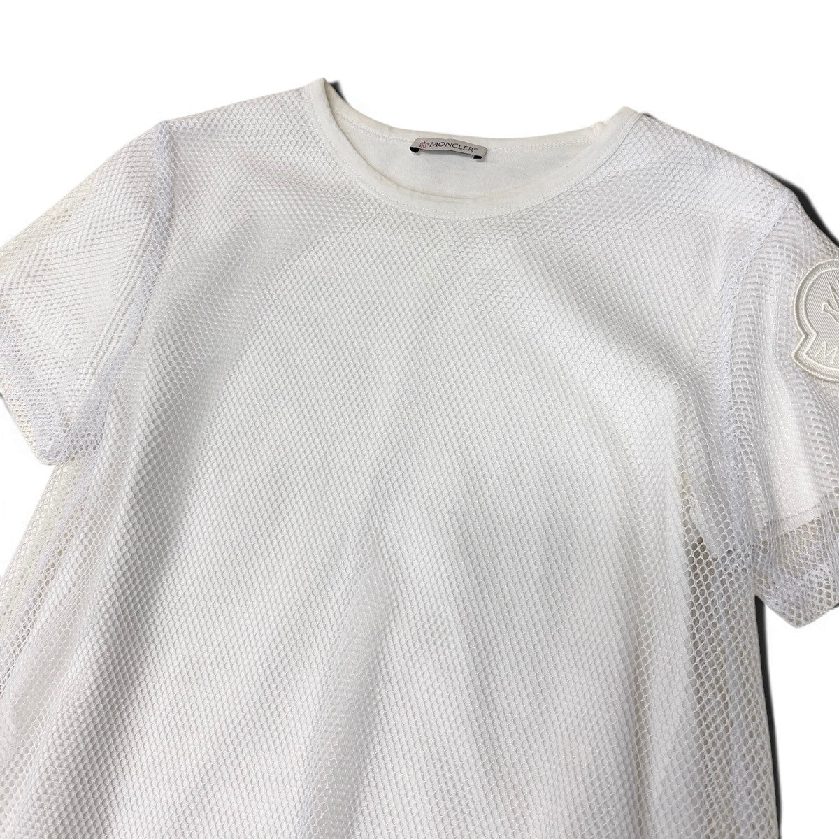 Ag10 【美品】MONCLER メッシュTシャツ ロゴワッペン レイヤードカットソー XSサイズ ホワイト ポリエステル100％ ホワイト100％ta1ta1