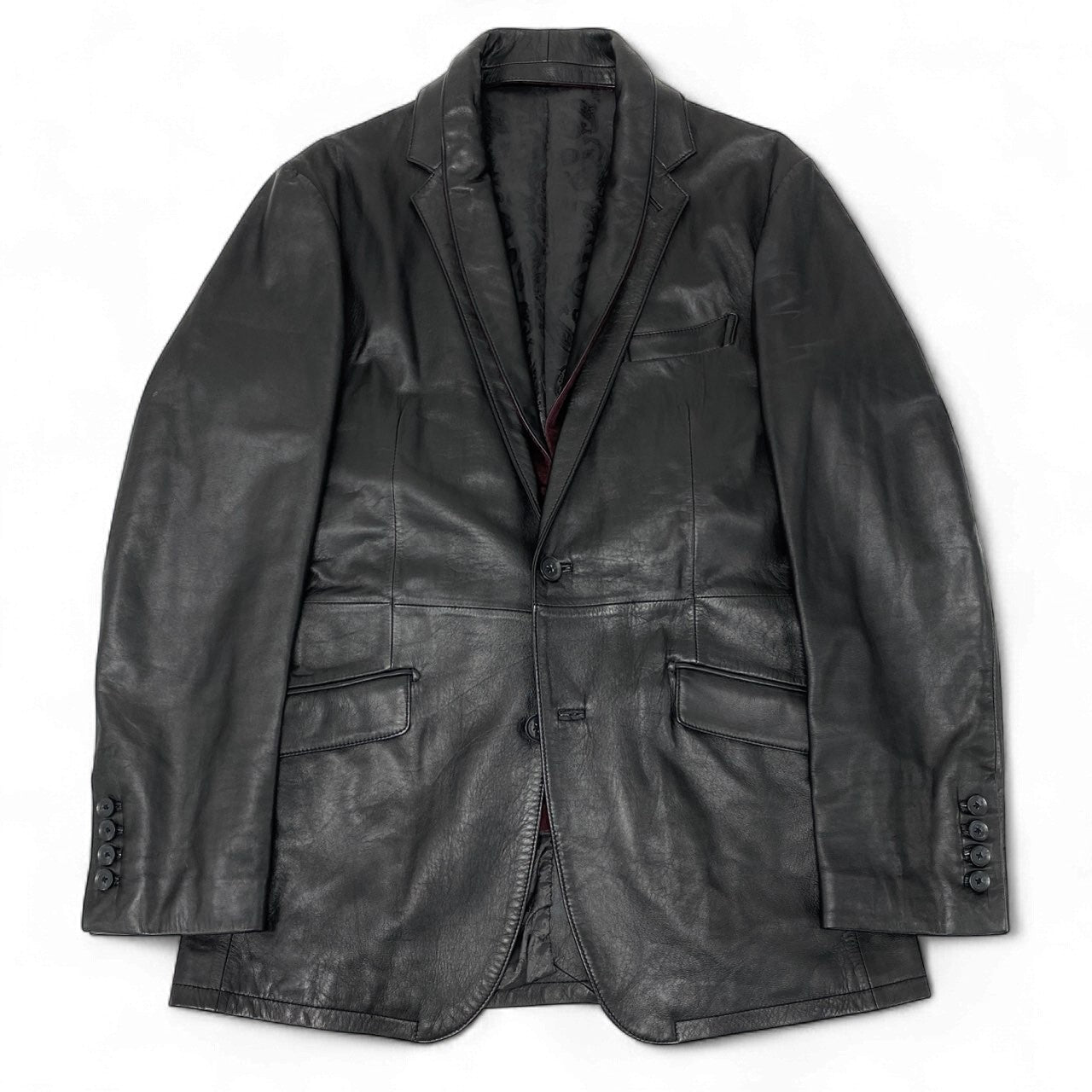 47k5 TENORAS ティノラス レザージャケット ロングジャケット 羊革 本革 ダブルカラー 2way 裏地ペイズリー柄 メンズ 紳士服 大きいサイズ LL ブラックo07t