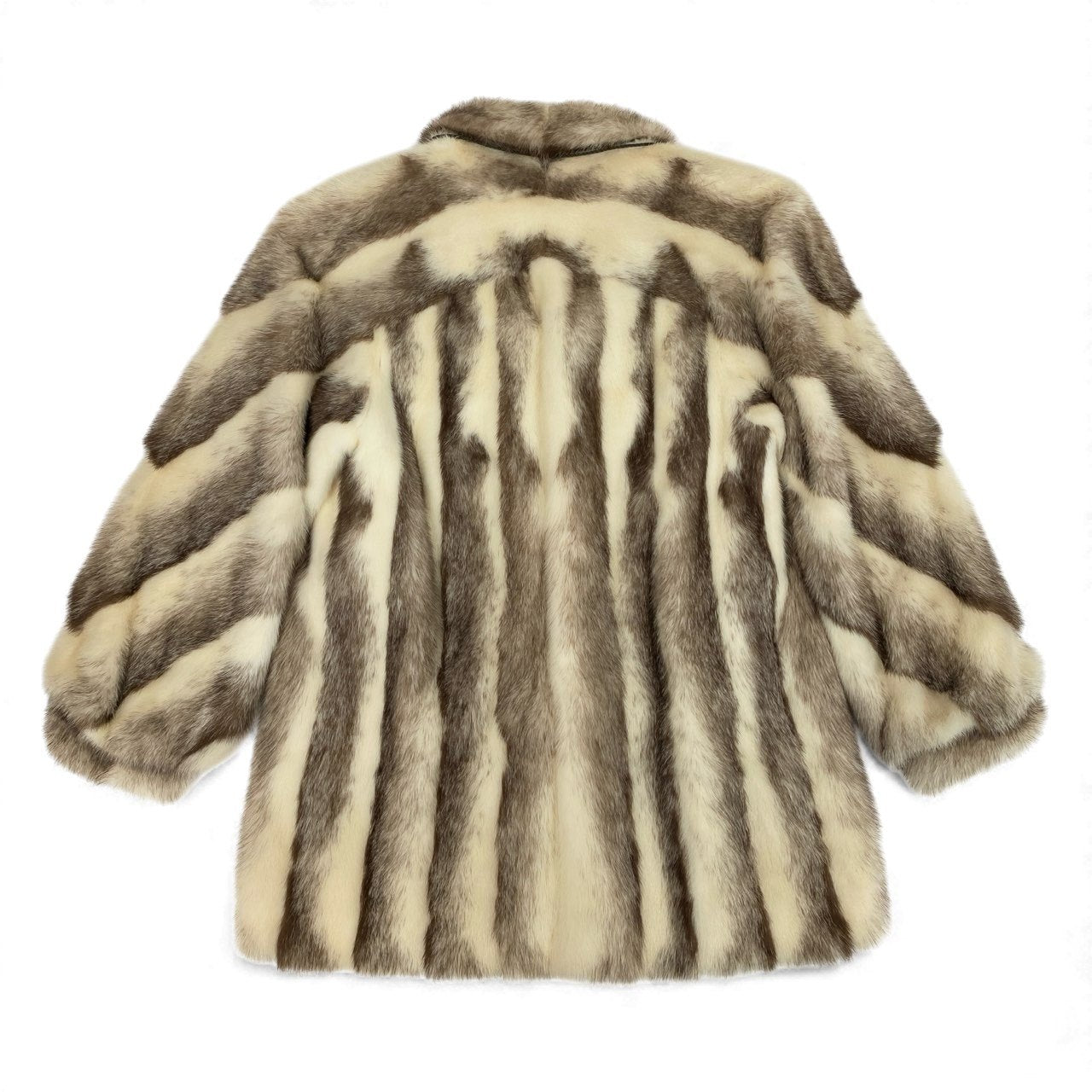 54L4 クロスミンク 飾り付き コート サイズ9号 ホワイト ブラウン 本毛皮 MINK FUR リアルファー ポケット有t18r