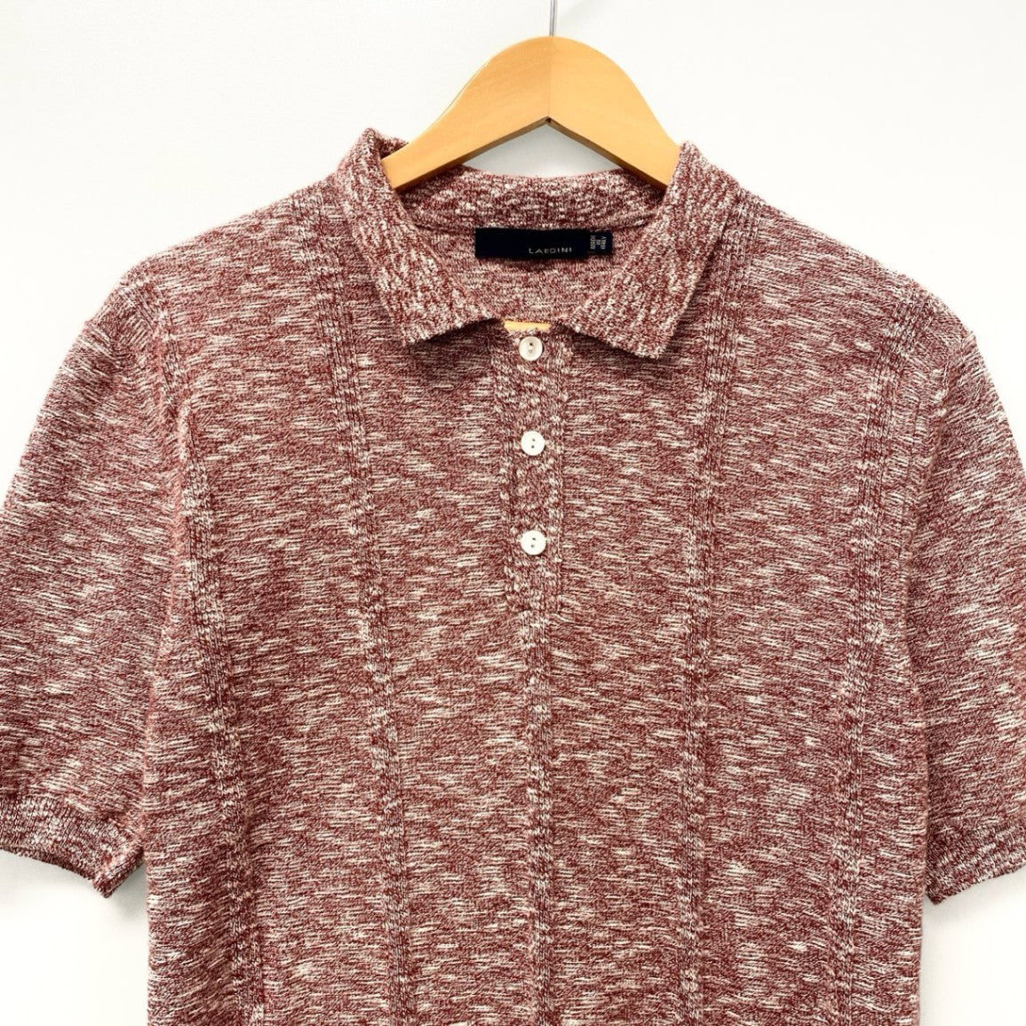 6c20 《美品》 LARDINI ラルディーニ サマーニット ニットポロシャツ トップス S レッド系 コットン メンズ イタリア製u02t