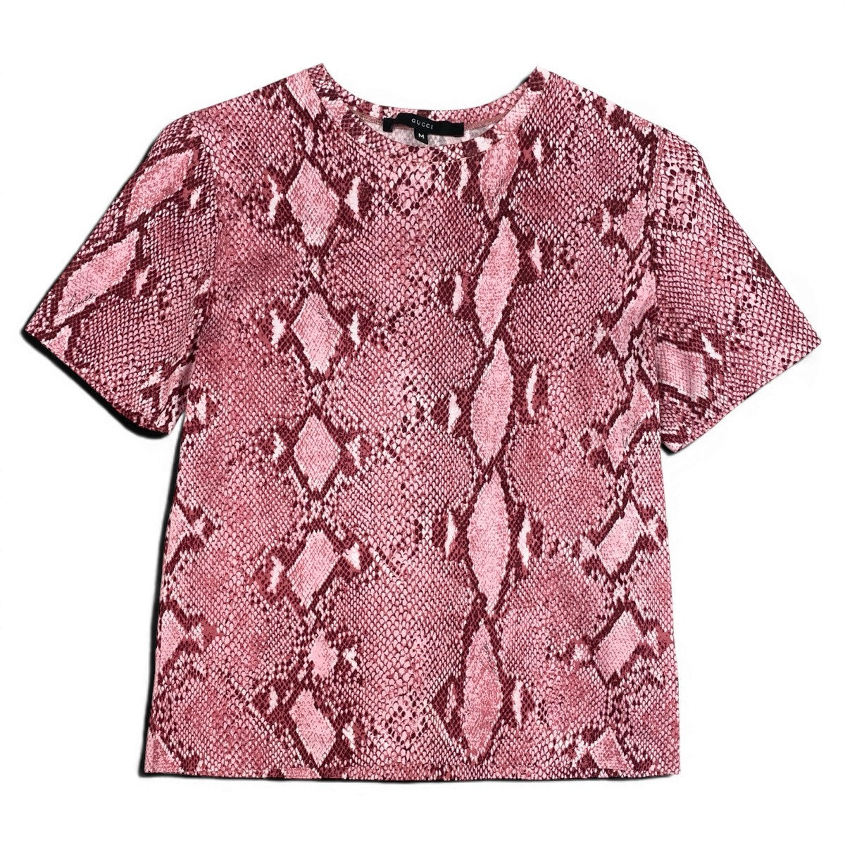 Ae27 GUCCI グッチ パイソン柄 半袖Tシャツ クルーネックカットソー サイズM ピンク系 コットン100％ レディース 女性服k02i