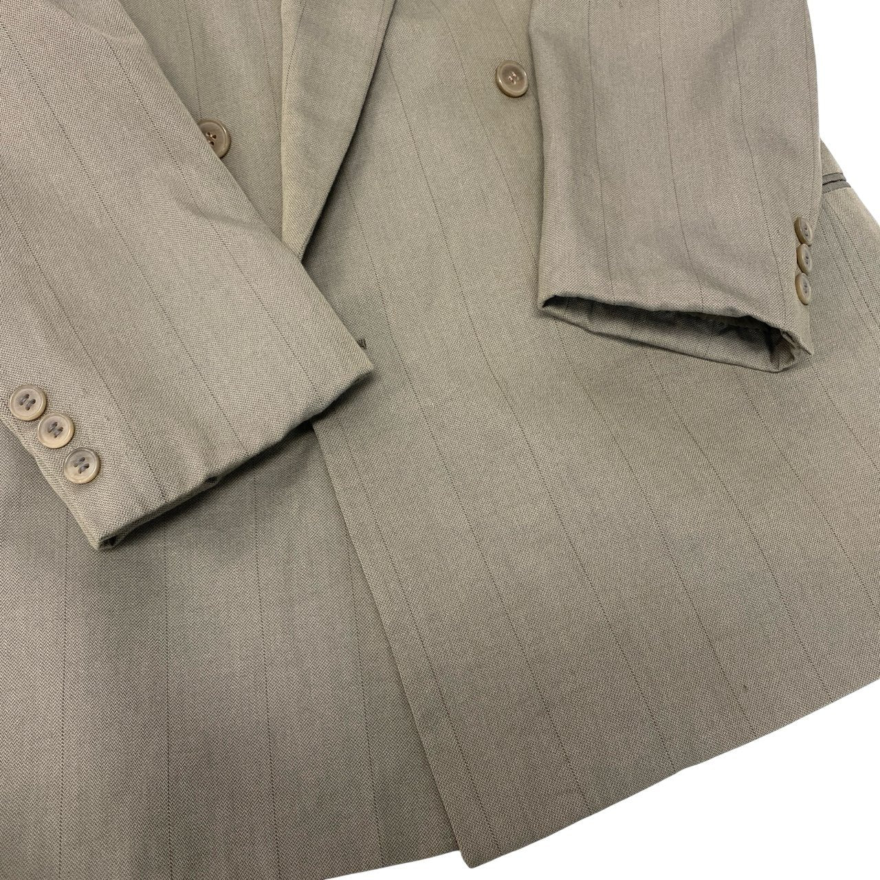5c5 GIORGIO ARMANI ジョルジオアルマーニ Vintage 白タグ ダブルブレスト セットアップ スーツ 46 カーキ ストライプ メンズ 90su02t