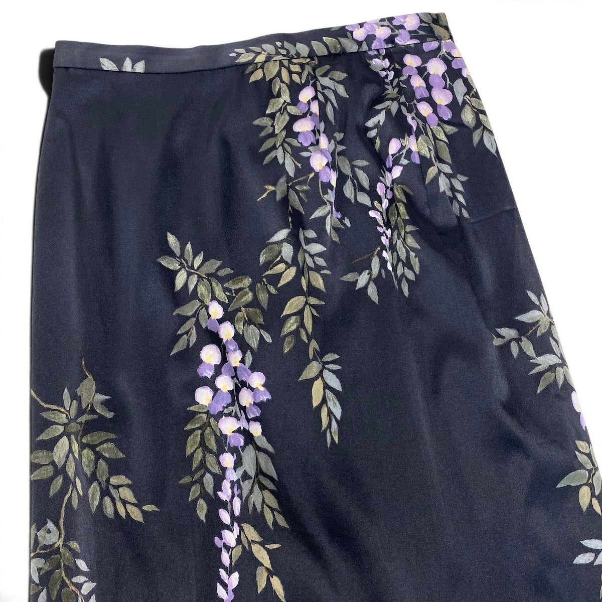 53i26 DOLCE&GABBANA ドルチェアンドガッパーナ タイトロングスカート シルクスカート 藤柄 イタリア製 40サイズ ブラック レディース 女性用u02t