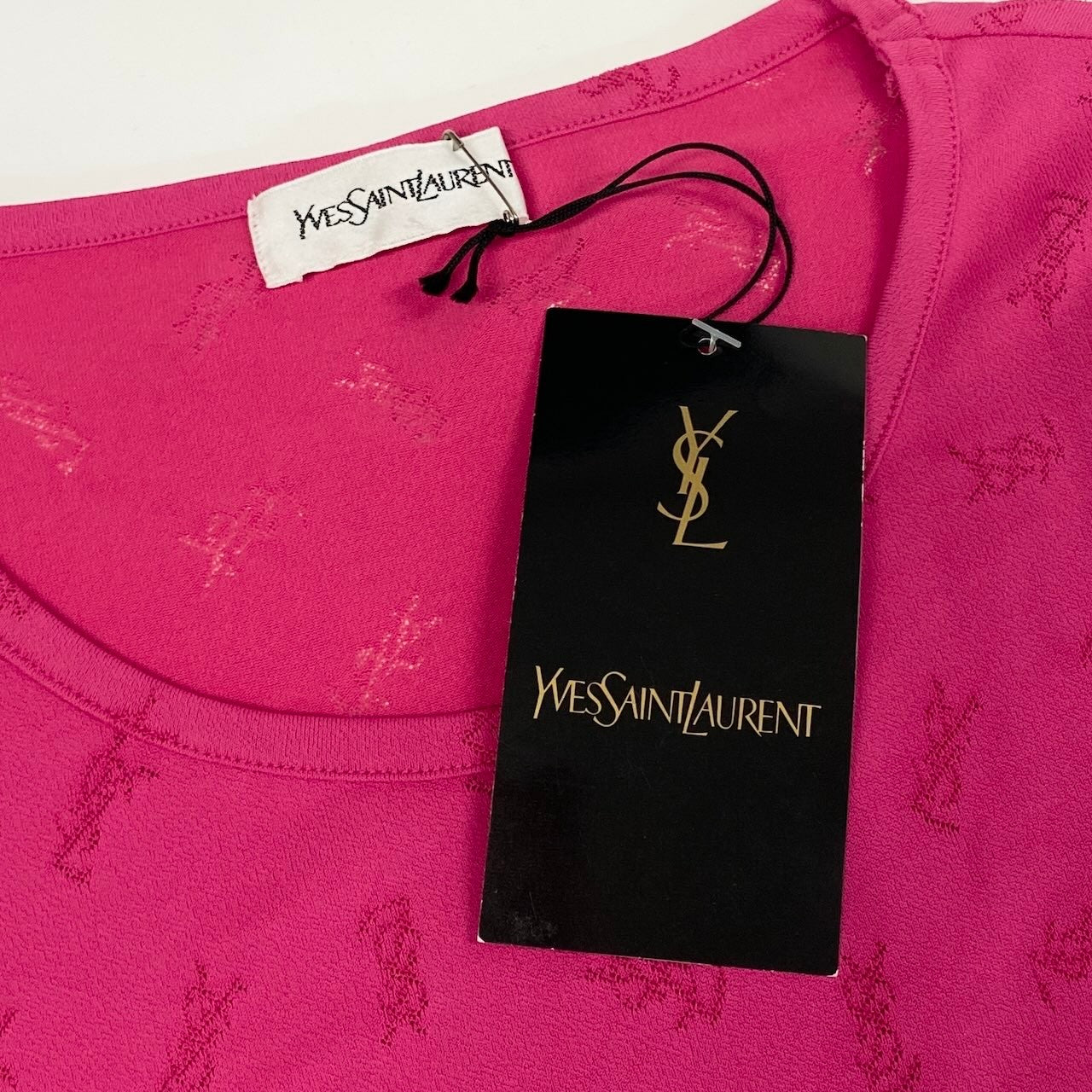 Ed23 【未使用保管品】  YVES SAINTLAURENT イヴサンローラン YSLロゴ 半袖Tシャツ カットソー トップス SN50-353 サイズLL ピンク レディース 女性用k02i
