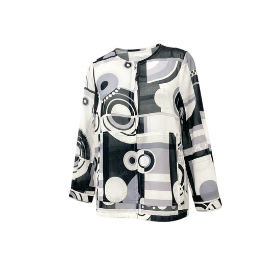 19b17 LEONARD レオナール  カーディガン シアー ファスナー 総柄 ドロスト 40 モノトーン レディース 女性用u02t