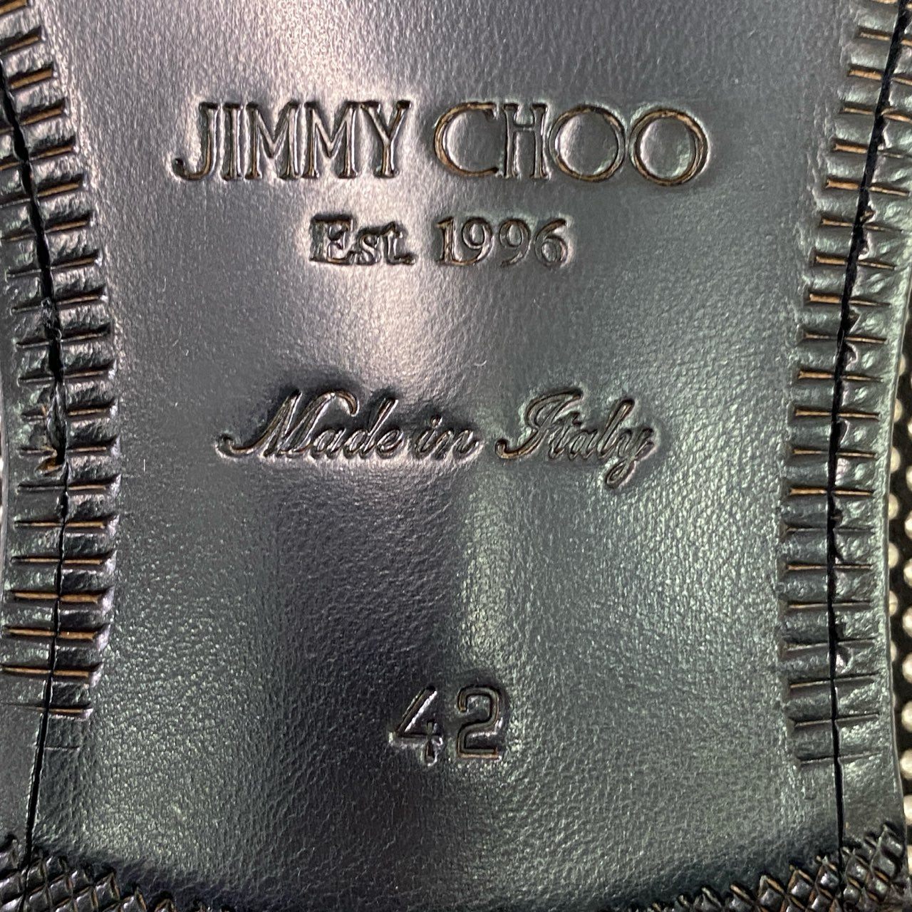 1d14 【未使用】 JIMMY CHOO ジミーチュウ スタッズ タッセルローファー 42 ブラック レザー 革靴 オペラシューズ スリッポン イタリア製 保存袋付き