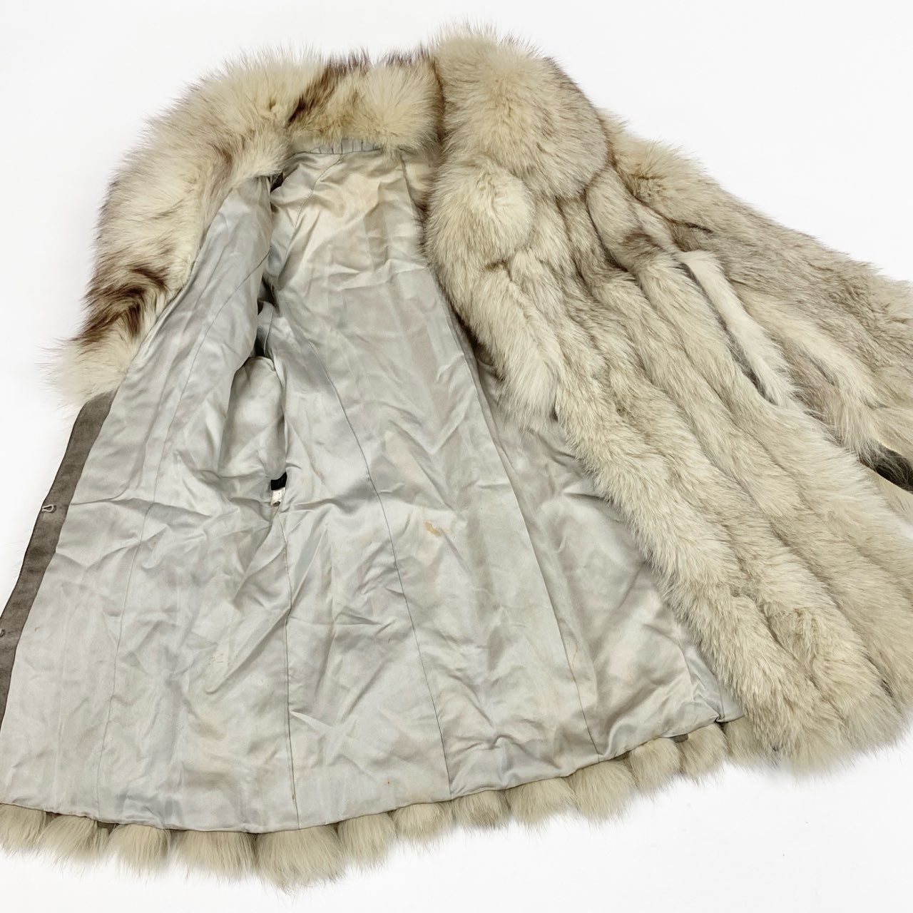 43a21 ブルーフォックス ファーコート サイズ11 ホワイト 本毛皮 Fox Fur Coat ポケット有t18r