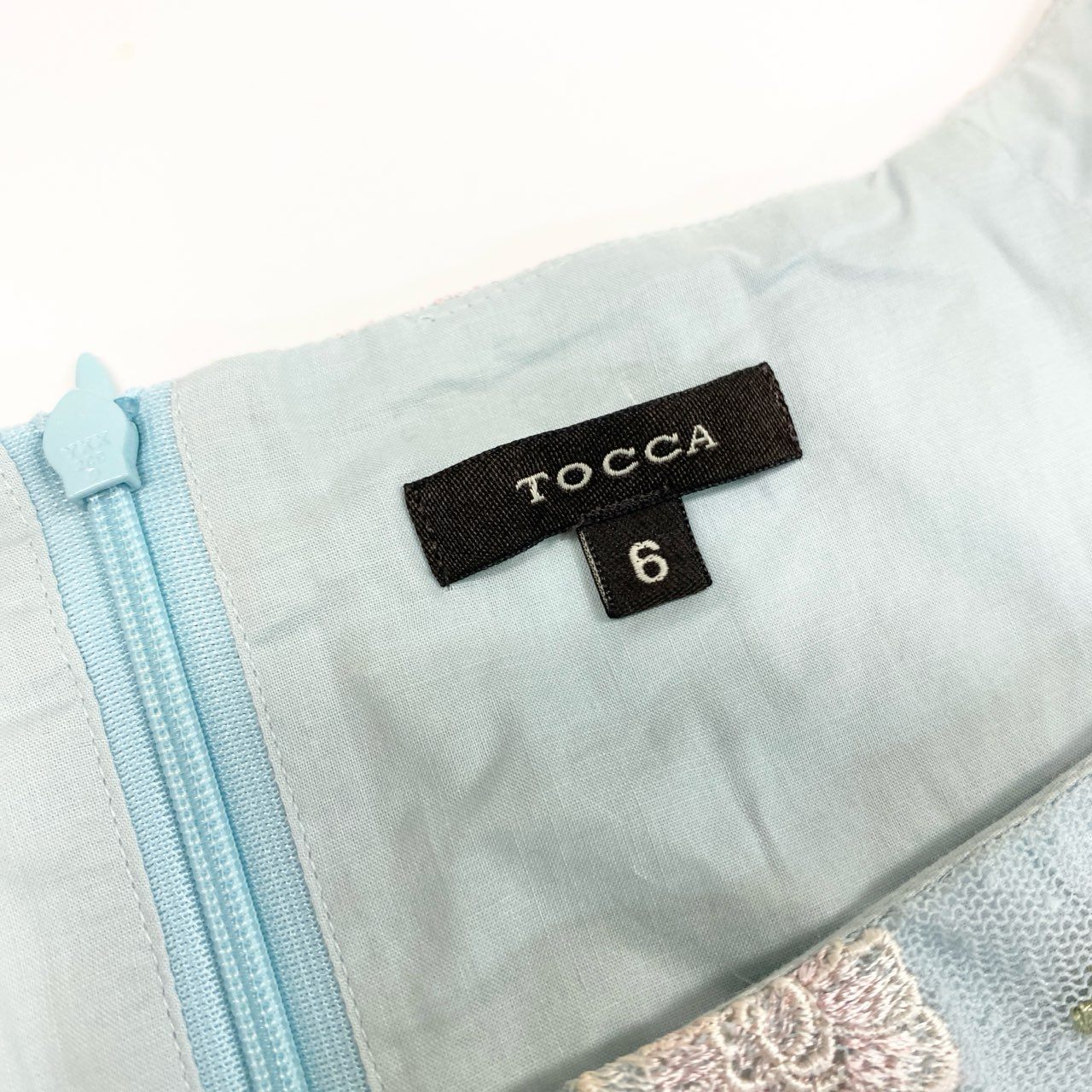 45j10 TOCCA トッカ フラワー刺繍 フレアワンピース フレンチスリーブワンピース 花柄 レース レディース 女性用 6 ライトブルーu02t
