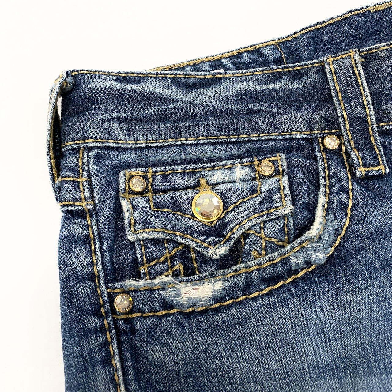 55d30 TRUE RELIGION トゥルーレリジョン 米国製 JOEY BIG T フレアデニム ブーツカット ラインストーン SEAT34 インディゴ コットン100％ メンズ 紳士服u02t
