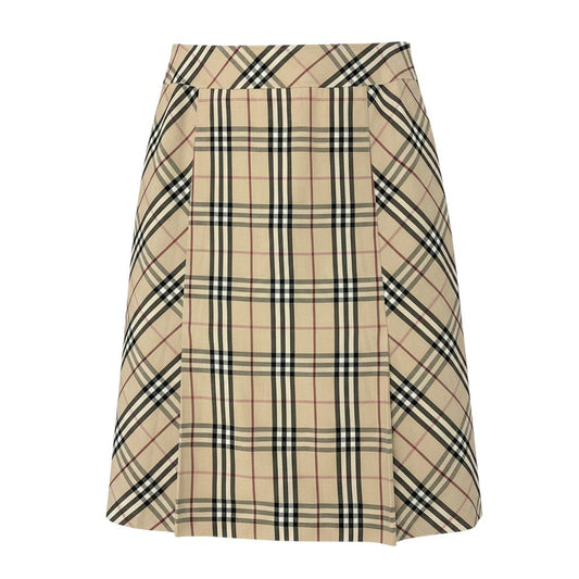 7d24 BURBERRY LONDON バーバリーロンドン ノバチェックスカート タックスカート ミディ丈 リネンブレンド 大きいサイズ 15 ベージュ系 レディース 女性服u02t