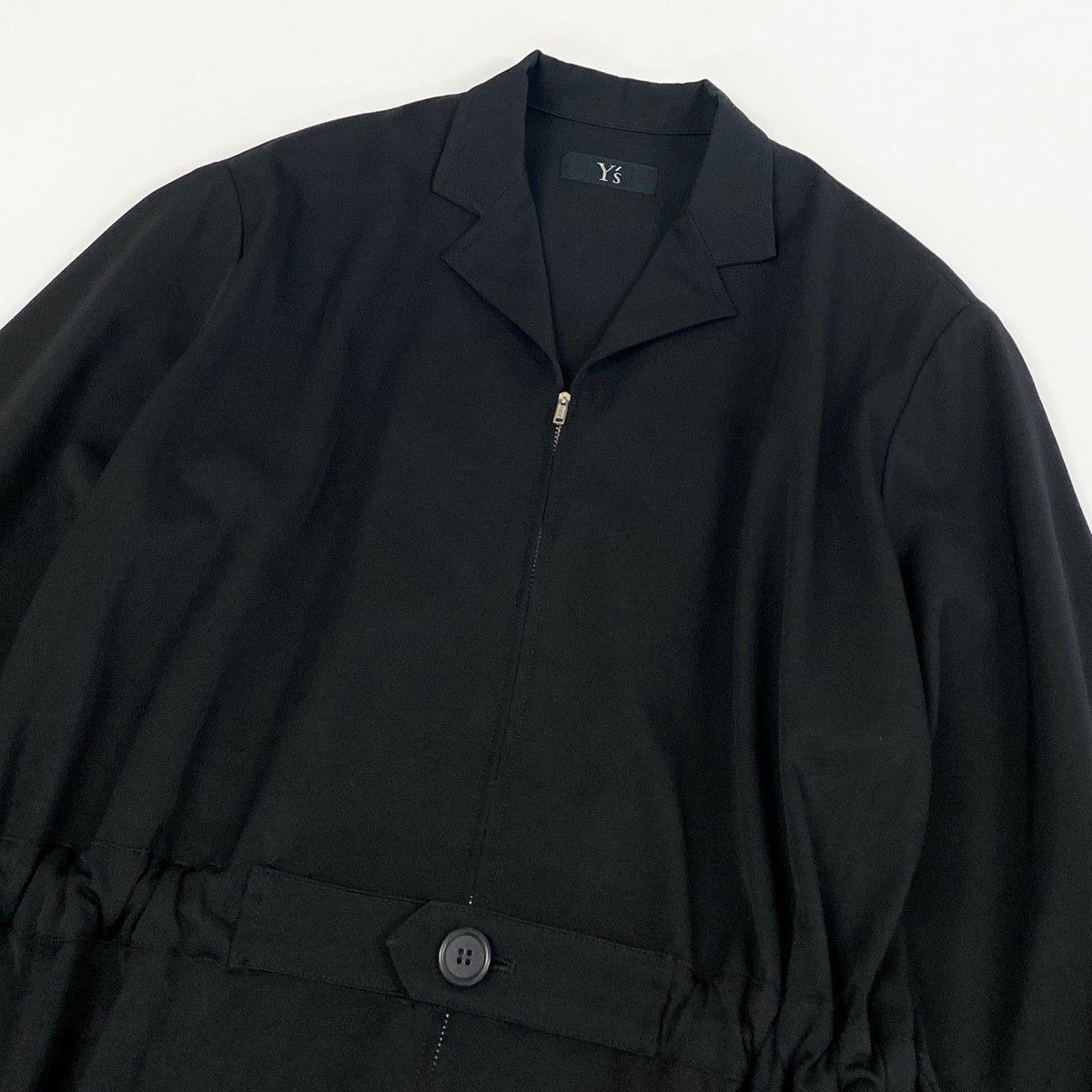 Ae25 【美品】 Y`s ワイズ YOHJI YAMAMOTO ヨウジヤマモト ギャバジン ウエストシェイプ ロングスリーブワンピース YF-D03-100 ブラック ウール100％ レディースta1
