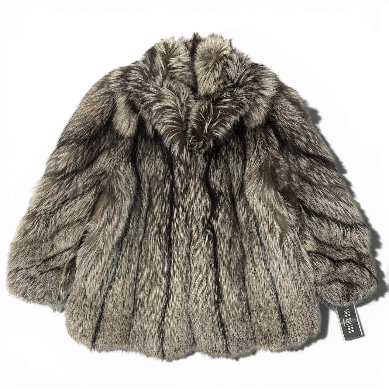 64c14 タグ付 Sun Rolian 極厚 シルバーフォックス ファーコート サイズ13 茶系 本毛皮 Silver Fox Fur Coatt18r