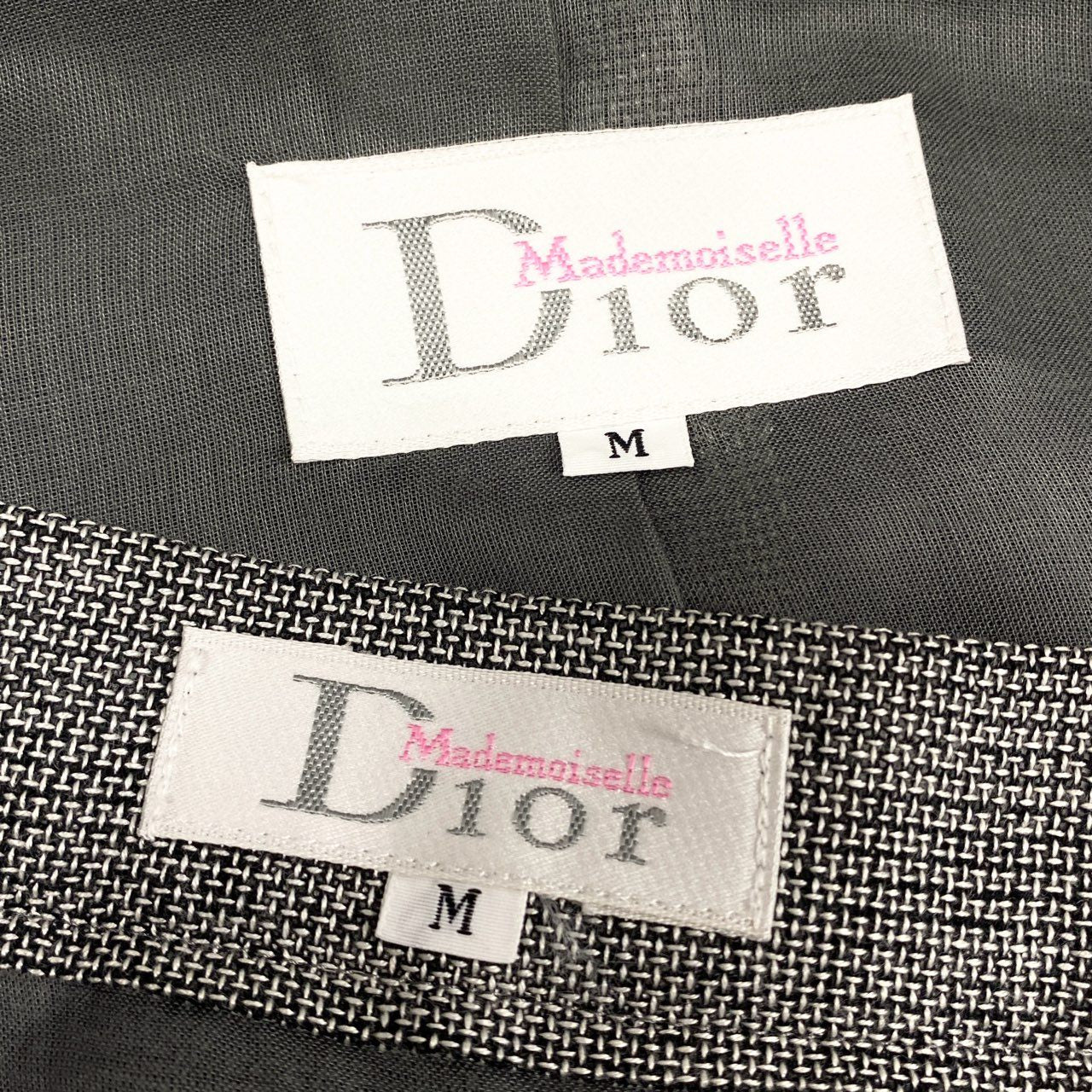 31b12 Mademoiselle Dior マドモアゼルディオール スカートセットアップ テーラードジャケット プリーツスカート Mサイズ グレー レディース 女性用u02t