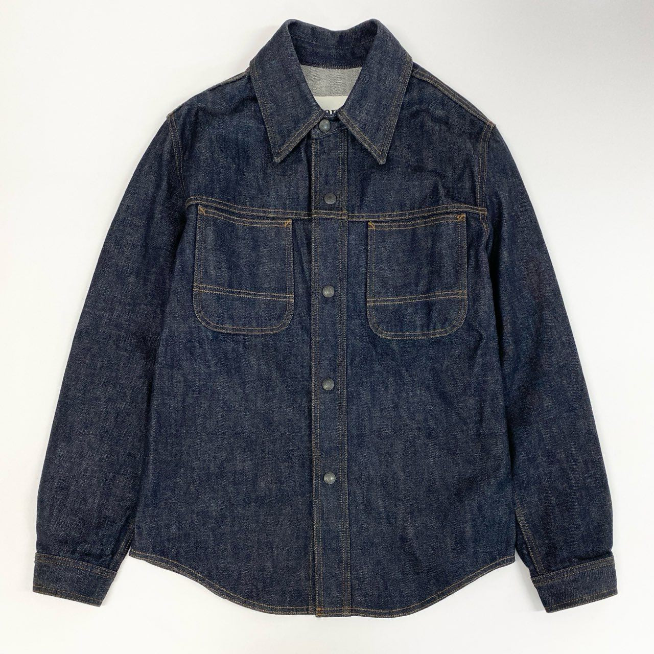 46j3 《美品》 Ami Alexandre Mattiussi アミアレクサンドルマテュッシ Denim shirt with pockets デニムシャツ ポケット H21HD429.600 XS インディゴブルー コットン メンズo07t