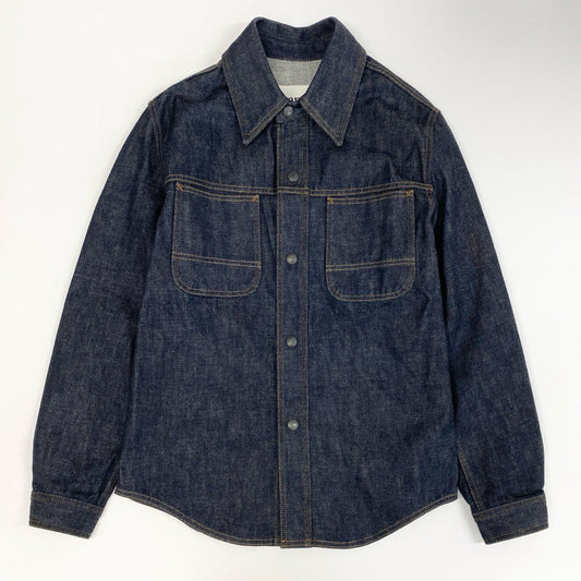 46j3 《美品》 Ami Alexandre Mattiussi アミアレクサンドルマテュッシ Denim shirt with pockets デニムシャツ ポケット H21HD429.600 XS インディゴブルー コットン メンズo07t