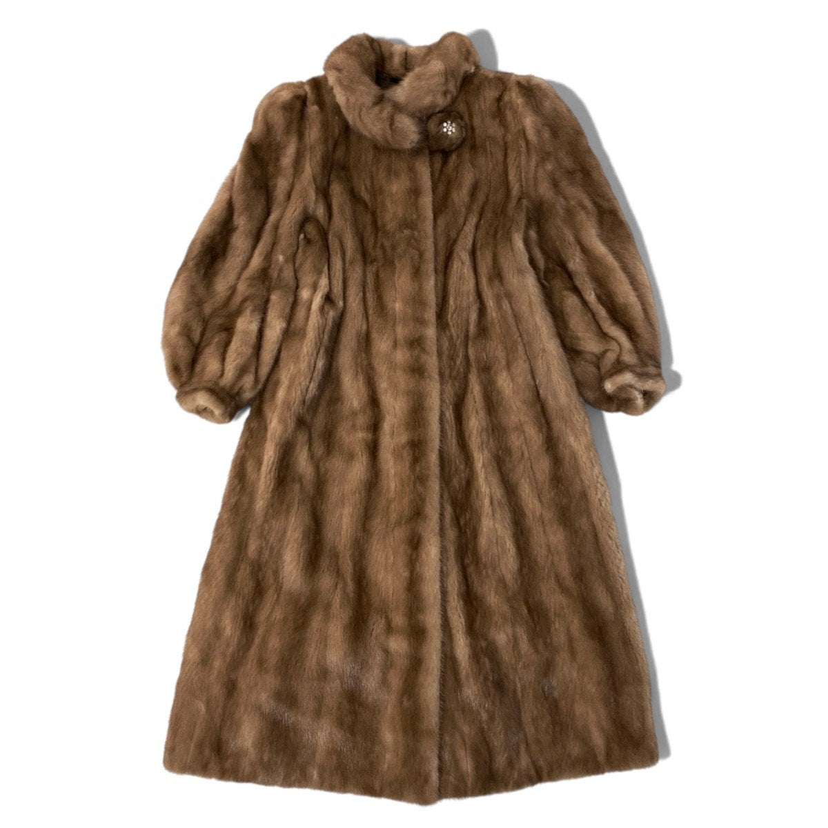 62h19 HYDRA FURS パステルミンク ミンクコート 超ロングコート 着丈120cm ビジューボタン FREE ライトブラウン ミンクファー Mink Fur Coatu02t