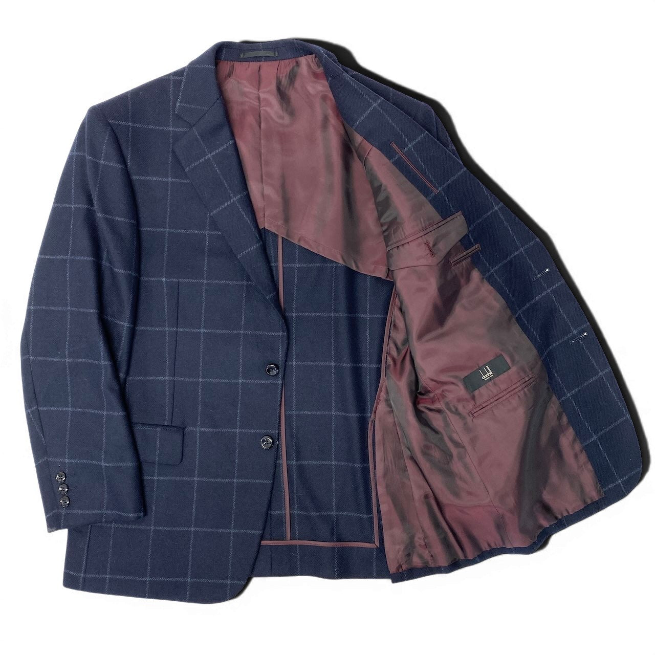 65e7 dunhill ダンヒル テーラードジャケット 背抜き チェック柄 ネイビー メンズ 紳士服u02t