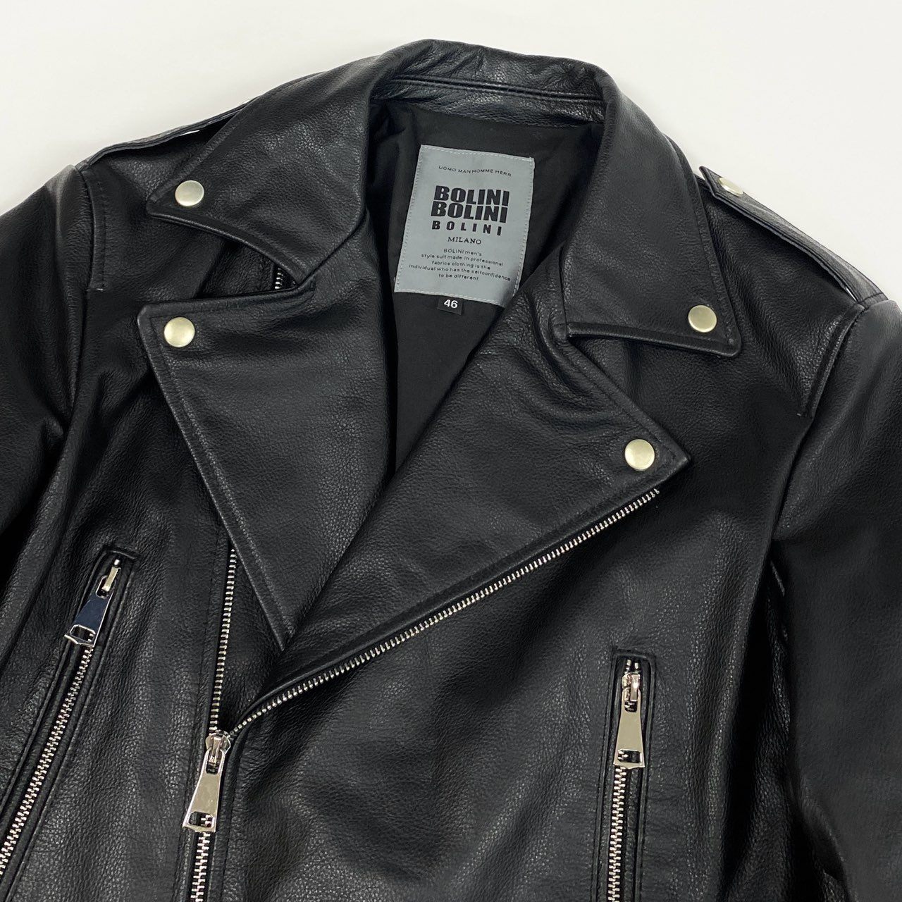 83i29 《美品》BOLINI ボリーニ ダブルライダースジャケット レザージャケット 牛革 ジャケット アウター TCB0423 46サイズ ブラック メンズo07t