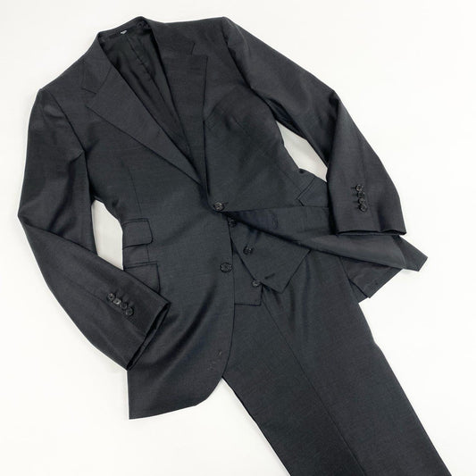 2l14 《美品》 Masaki Paris マサキ パリ 3ピース スーツ セットアップ L相当 ブラック フランス製 DORMEUIL AMADEUS 365