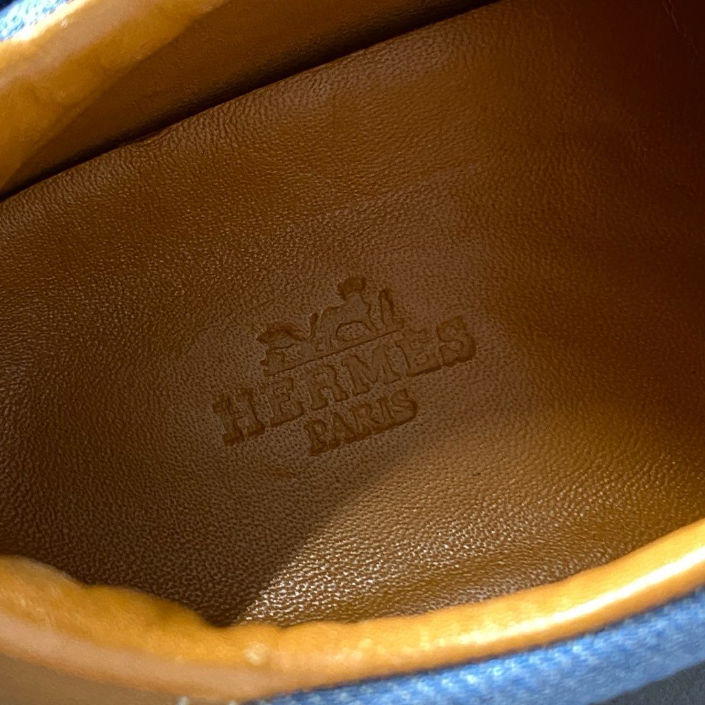 2h3 《美品》 HERMES エルメス Quick Leather Sneakers クイック レザー スニーカー 36 1/2 ブラウン ブルー Leather シューズ イタリア製