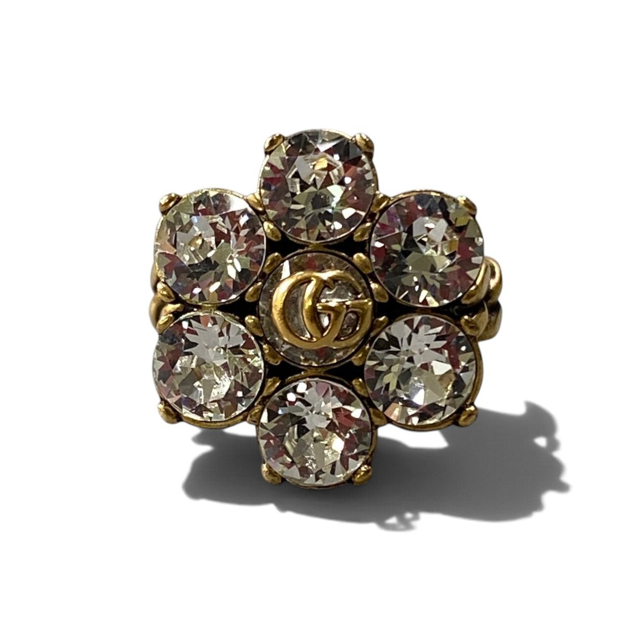 i7 GUCCI グッチ クリスタルフラワー GGマーモント ゴールドリング GG Marmont Crystal Flower Gold Ring 11.5号 指輪t18r