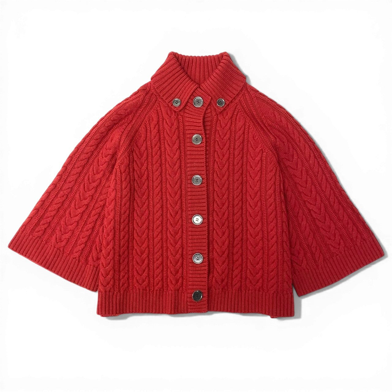 8d13 BURBEERY LONDON バーバリー ケーブルニット カーディガン サイズ1 レッド Cable Knit Cardigan 日本製t18r