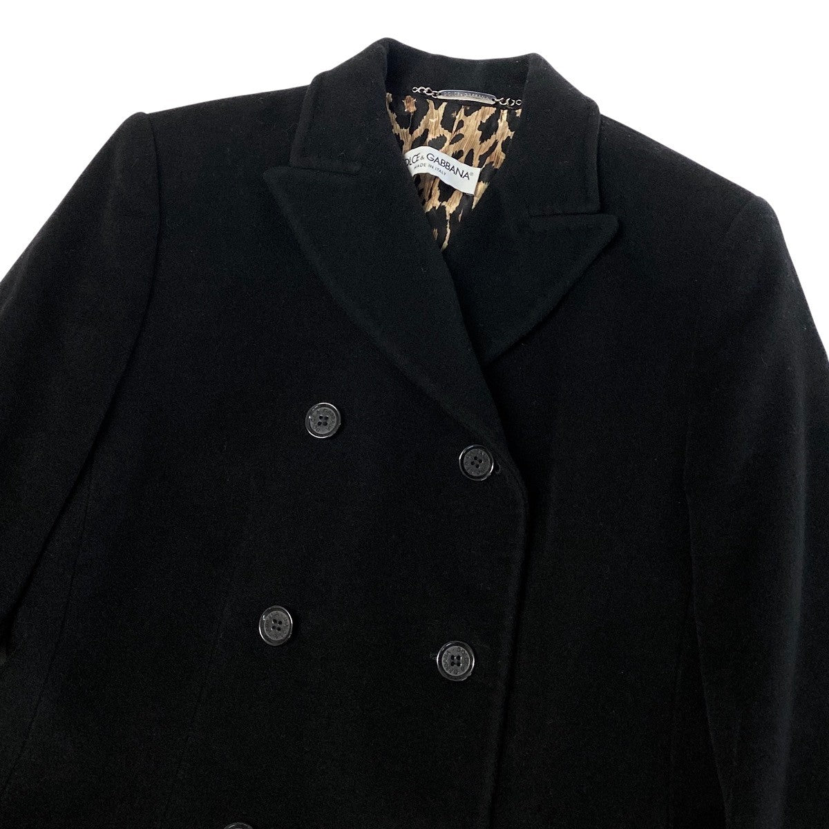 Ej22 DOLCE＆GABBANA ロングコート ウールコート ヒョウ柄 イタリア製 40サイズ ブラック ウール100％ レディース 女性用k02i