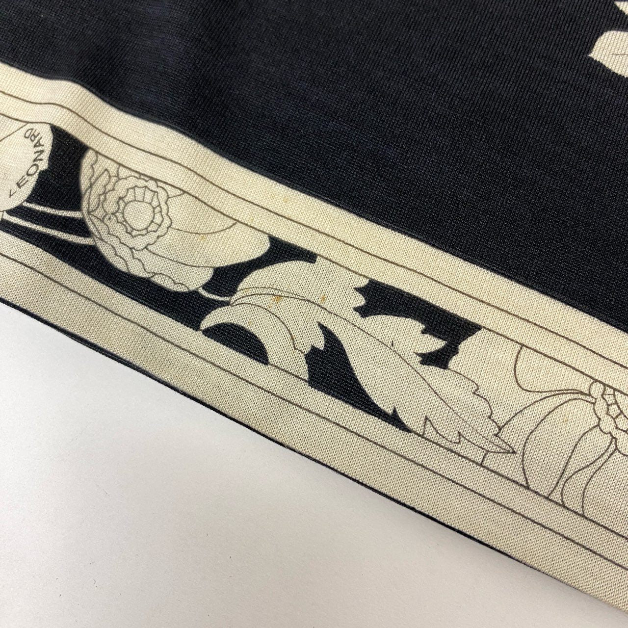 19k10 LEONARD レオナール 長袖カットソー クルーネック 花柄 0389991 Mサイズ ブラック アイボリー レディースu02t