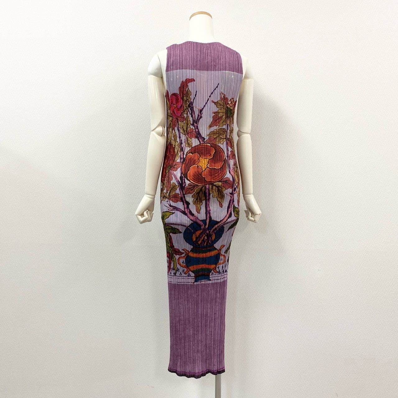 Aa24 【美品】 PLEATS PLEASE プリーツプリーズ イッセイミヤケ ロングカーディガン ワンピース 牡丹 セットアップ 1998 PP84-JH517 3 パープル レディース 女性用k02i